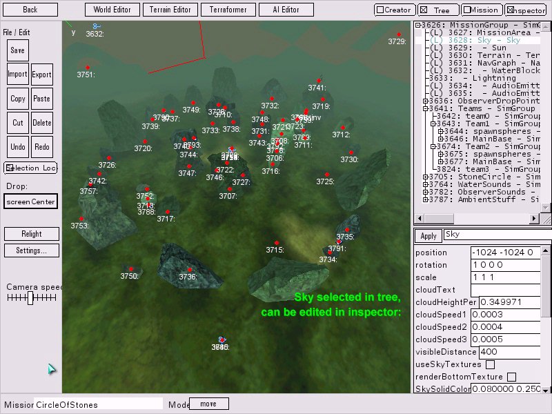 Editor view with an object selected and its properties shown in the Inspector